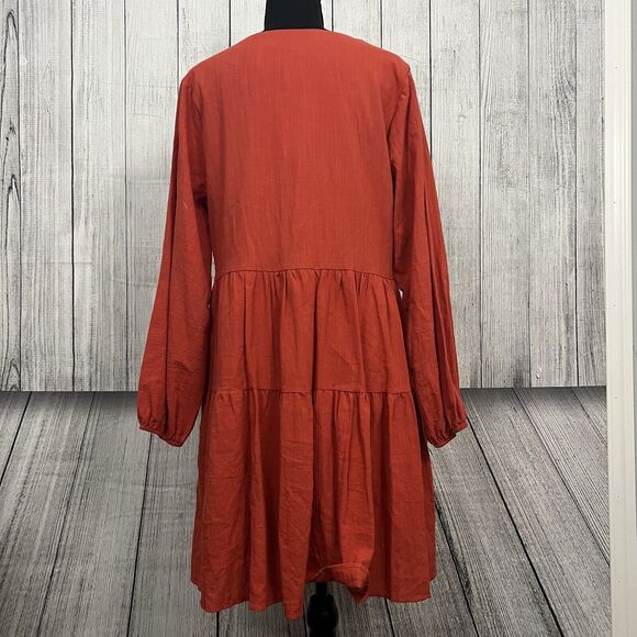Fancy Inn Woman's Large Orange Long Sleeve V-Neck With Pockets Dress, NWT - Picture 4 of 8